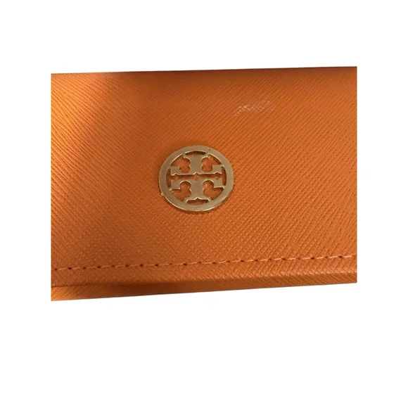 Tory Burch Triangle Siaffaino Leather Eyeglass Case Orange W Cleaning Cloth Bag - Picture 2 of 4